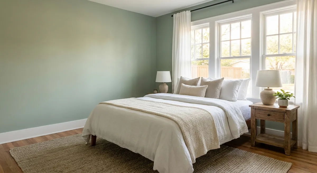 Pintura interior de casas: sala con paredes recién pintadas en tono cálido y molduras blancas